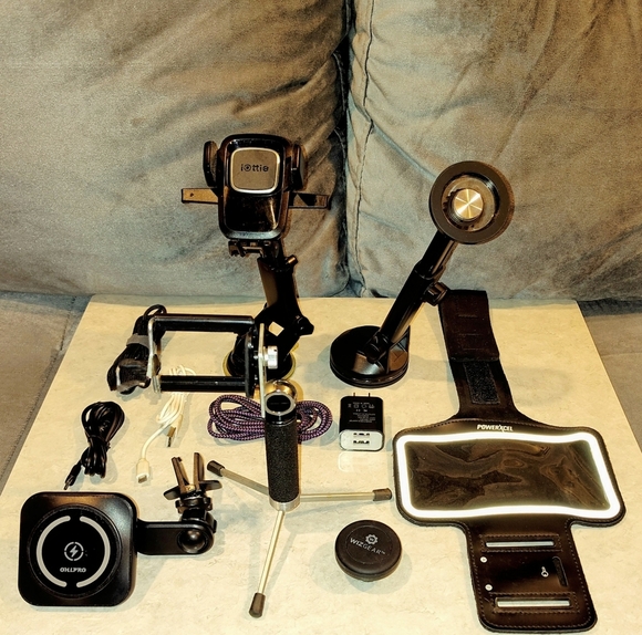 CELLPHONE ACCESSORIES BUNDLE CAR PHONE HOLDERS, TRI-POD, ARM BAND & OHL CHARGER - Picture 2 of 16